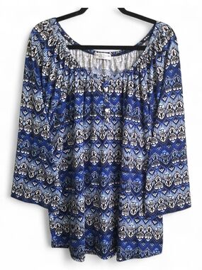 2x Blue & Black Patterned Peasant Tunic